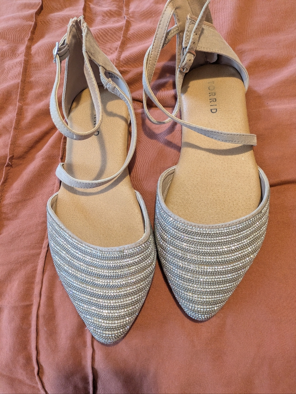 torrid Silver-Beaded Pointed Ankle-Strap Flats